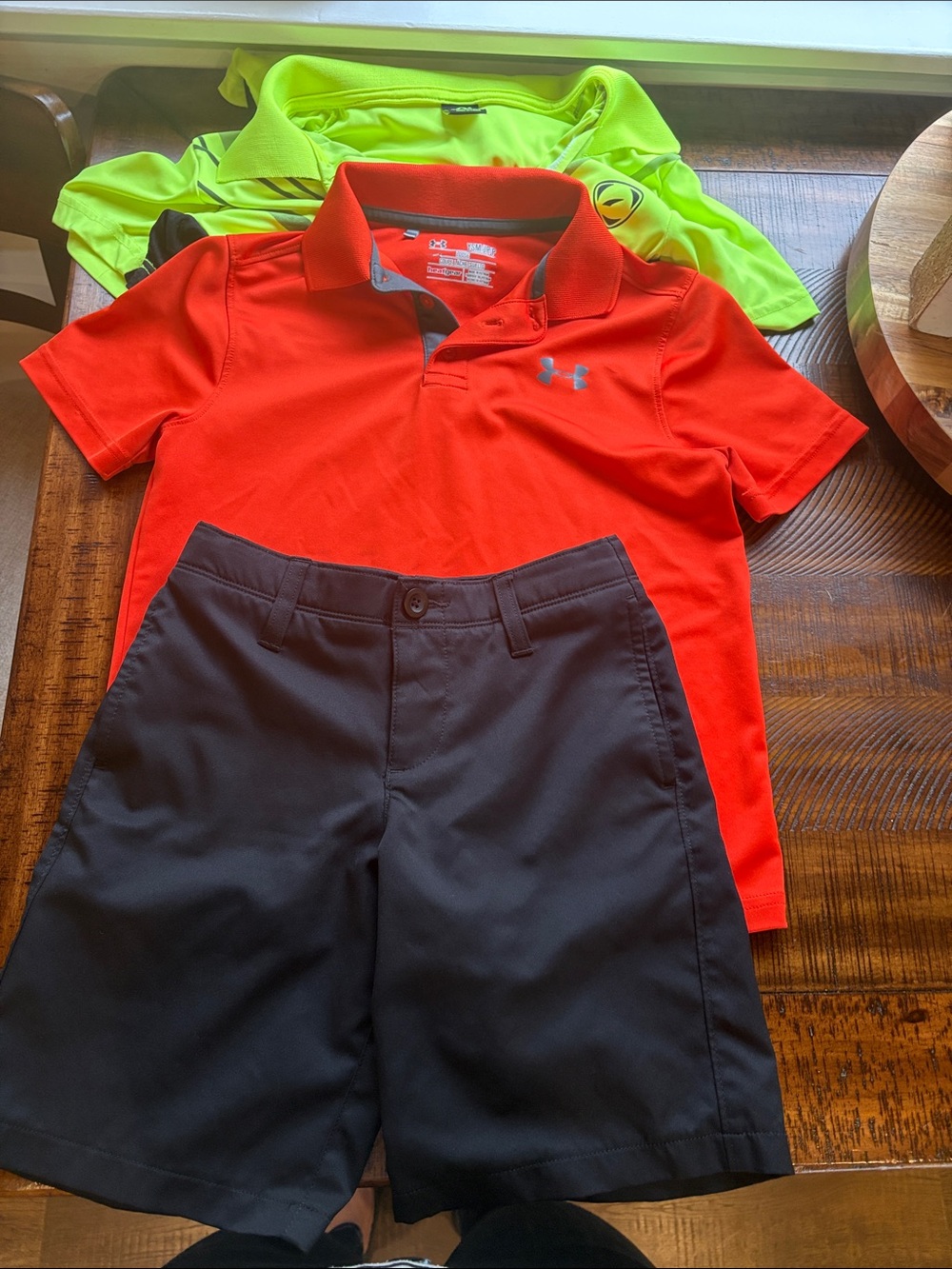 Under Armour Neon Yellow-Green Polo with Black Athletic Shorts